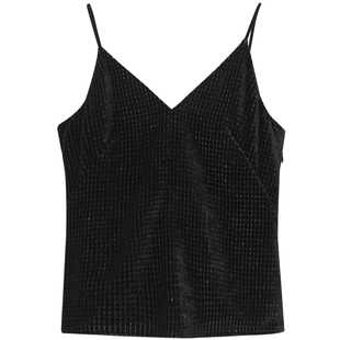 OVV Outlet秋冬新款日本进口闪光丝绒面料V领吊带衫