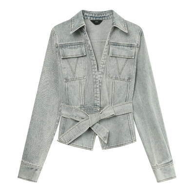 白鹿语做旧水洗牛仔短外套