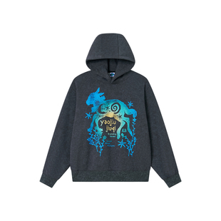 药九玖柒“天书小羊”做旧加绒连帽帽衫套头宽松卫衣/1997邮政局