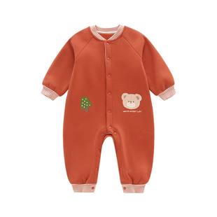 拉比婴幼儿全开连体衣男女宝宝加绒保暖不倒绒2025秋冬新款哈衣