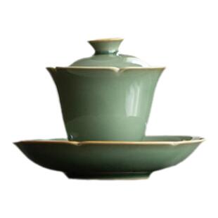 墨己 耀州窑花口盖碗 越窑青瓷高款聚香泡茶碗 花边陶瓷茶具茶碗