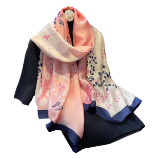 大丝巾女纱巾薄围巾春秋夏季中年妈妈长辈丝绸披肩两用母亲节礼物