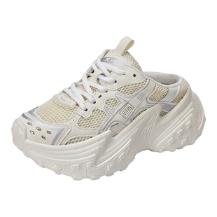 真皮超轻厚底老爹鞋女半拖女鞋2026夏季新款小个子增高网面包头拖