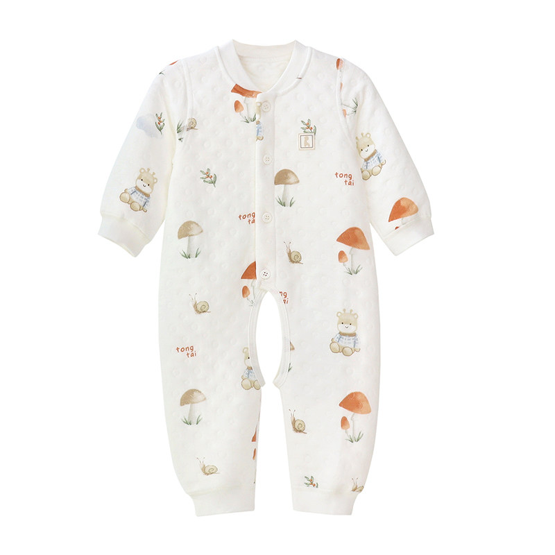 童泰夹棉连体衣开裆婴儿保暖开档哈衣纯棉三层加厚宝宝衣服春秋装