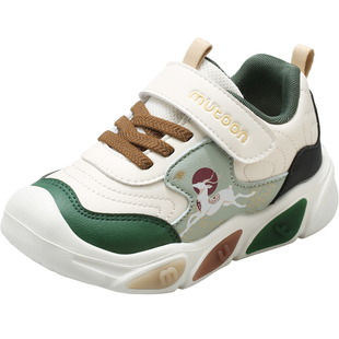 牧童男童闪灯运动鞋2025秋冬新款儿童轻便减震软底皮面防水女童鞋