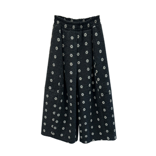 印花阔腿镰刀裤女加绒加厚松紧腰宽松慵懒风九分休闲小花朵弯刀裤