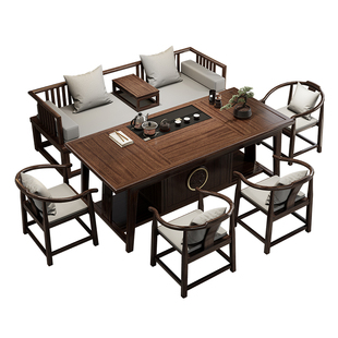 新中式乌金木茶桌椅组合一桌五椅办公客厅禅意实木泡茶台家用茶几