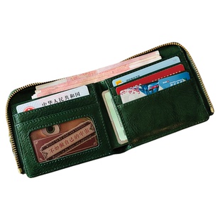 【11.5*10.5】真皮钱包头层牛皮YKK拉链短款多位卡包驾驶证卡套银