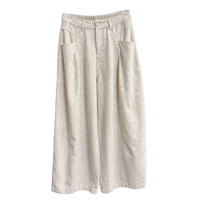 大厂出！重工提花高腰牛仔阔腿裤