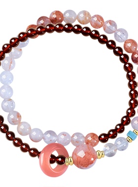 阿吉豆手链石榴石手串粉水晶手饰