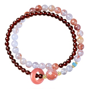 AJIDOU阿吉豆手链石榴石国风手串女款粉水晶串珠手饰2026新款饰品