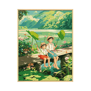 宫崎骏的夏天数字油画diy填充填色手工绘卡通动漫丙烯油彩装饰画