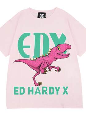EDHARDYX小恐龙烫钻印花圆领T恤