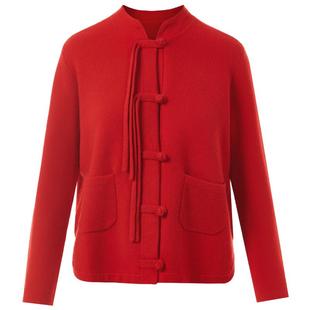 【宋佳同款】LANCY/朗姿2025年春新款新中式大红色盘扣针织开衫女