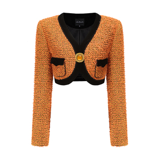 【秀场同款】NanaJacqueline复古编织短外套女小香风钻饰撞色上衣