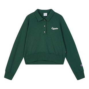 Champion冠军半开襟卫衣女2026春季新款V领纯棉翻领polo复古学院