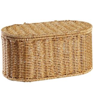 KENS北欧风桌面收纳盒收纳箱卧室带盖衣物整理箱仿藤编有盖收纳筐