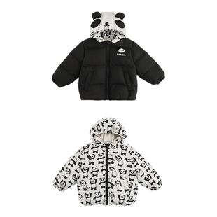幼悠男童2025新款熊猫连帽羽绒服冬季时尚加厚保暖两面穿儿童外套