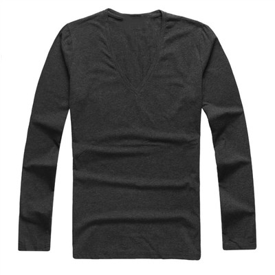 长袖深V纯色v领青年修身春秋潮流