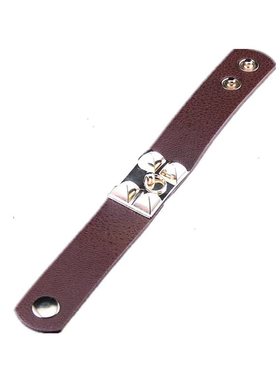 黑色皮质合金方钉拉环时尚潮手链