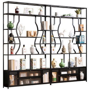 博古架实木新中式茶柜置物架子茶具茶叶摆件展示柜多宝阁茶室隔断