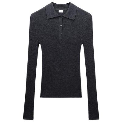 OCHIRLY欧时力翻领坑条长袖针织