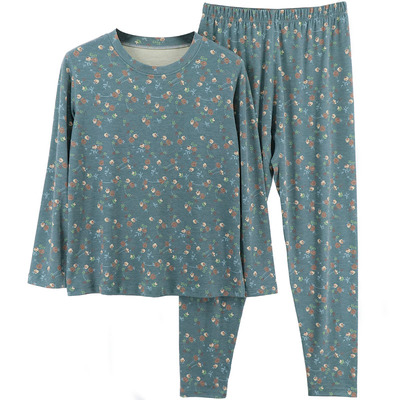 中老年女士宽松德绒印花保暖套装