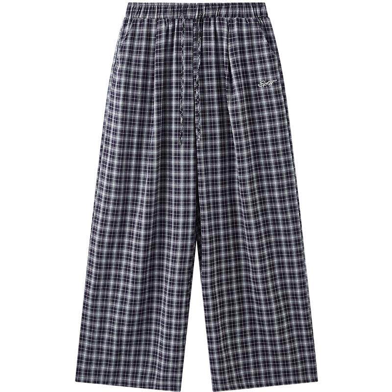 三福女春季格子美高长裤 甜酷舒适简约风宽松柔软女单裤514953