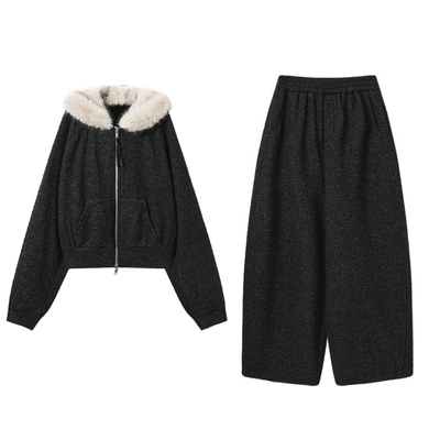 西町村屋休闲连帽套装女装2025冬季新款简约舒适上下套XHAD10986
