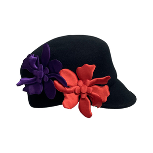 三环路【原创】花朵羊毛马术帽冬季保暖骑士帽复古花朵装饰帽子