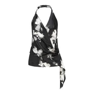 HAI STUDIO春夏女士印花挂脖上衣 优雅飘带显瘦立裁露背吊带衫