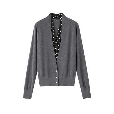 VEE【画报女郎】桑蚕丝羊毛混纺假两件针梭相拼打底针织衫女新款