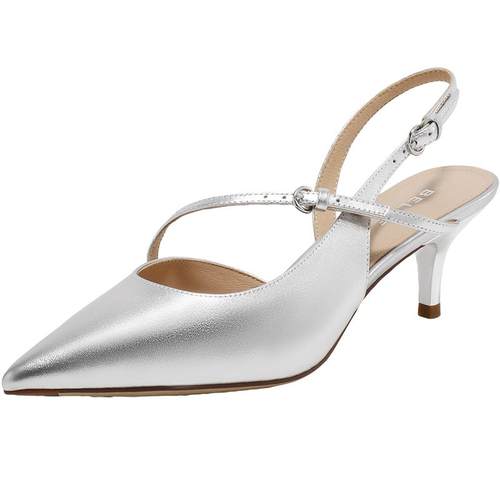 百丽尖头包头凉鞋女2025夏季新款银色高跟浅口单鞋婚鞋子3X5K1BH5