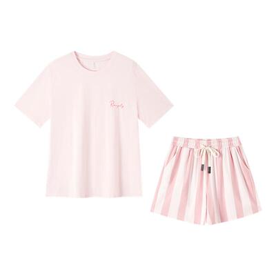 BE莫代尔棉条纹短袖睡衣夏情侣