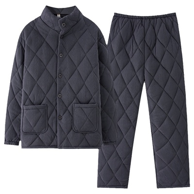 浪莎男纯棉夹棉睡衣保暖冬套装