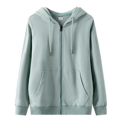 纯棉绿色拉链开衫卫衣外套女春秋薄款小个子宽松2026新款连帽春装