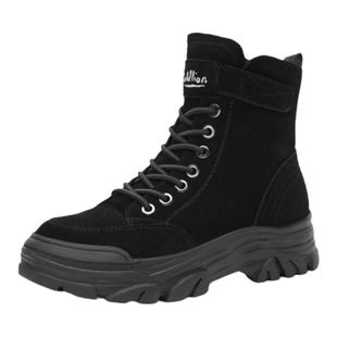 金利来女鞋冬季厚底休闲马丁靴女百搭加绒保暖棉鞋圆头黑色雪地靴