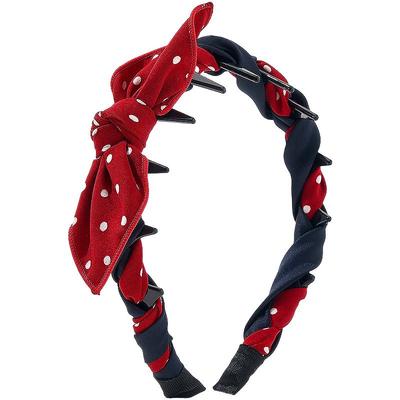 兰诺红色波点蝴蝶结发箍女带齿