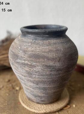 复古做旧粗陶盆干花花瓶酒店软装手工土陶罐插花花器摆件i.