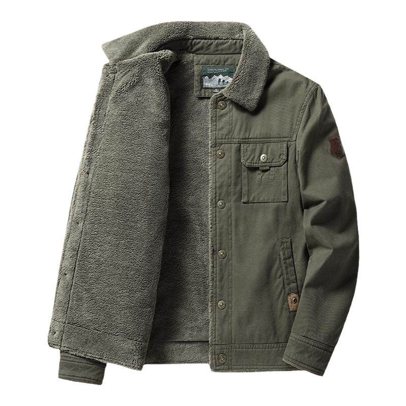 冬季飞行员夹克男加绒加厚大码宽松棉衣中青年羊羔绒工装棉服外套