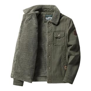 冬季飞行员夹克男加绒加厚大码宽松棉衣中青年羊羔绒工装棉服外套