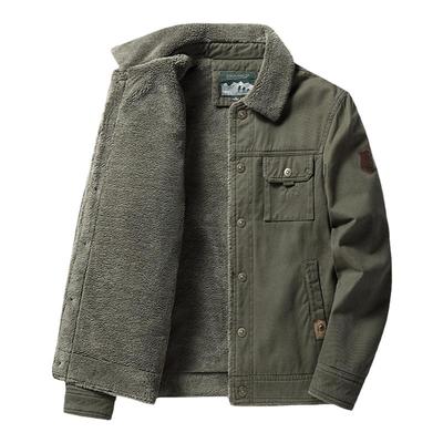 冬季飞行员夹克男加绒加厚大码宽松棉衣中青年羊羔绒工装棉服外套