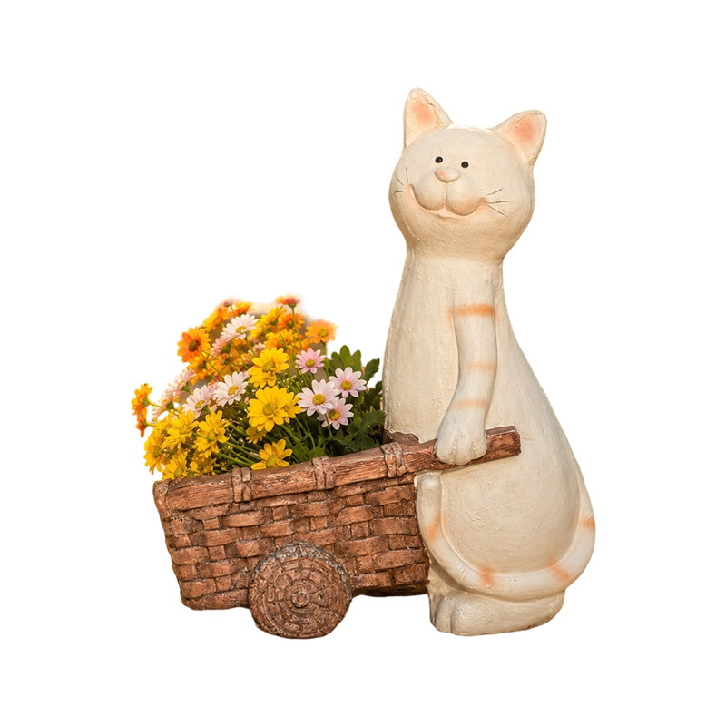 可爱猫咪推车花盆庭院摆件