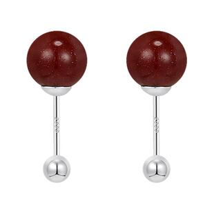 999纯银朱砂石耳钉女气质小众2025年新款养耳洞耳环红色过年耳饰