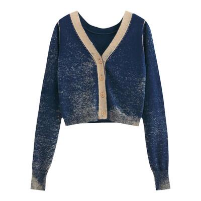 sly晕染风休闲通勤风V领针织开衫