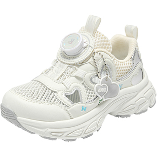 安奈儿女童运动凉鞋夏款白色大童女孩镂空网面老爹鞋儿童单网透气