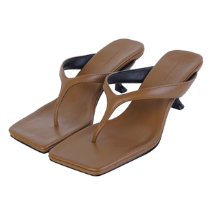 IORE设计师原创极简舒适羊皮小猫跟凉鞋方头夹趾细高跟鞋人字拖鞋