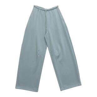 初秋垂感香蕉裤奶呼呼冰蓝色直筒阔腿裤女口袋铜氨丝简约拖地大码