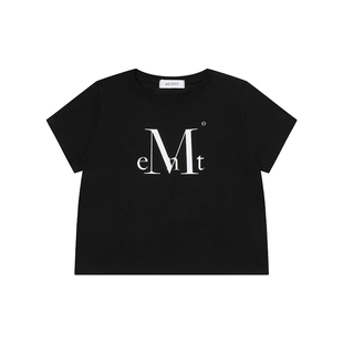 mucent标志T恤白色短袖上衣女夏2025新款正肩短款修身时尚设计感