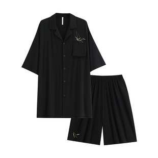 悦内凉感睡衣男士夏季莫代尔短袖短裤家居服男款夏款冰丝薄款黑色